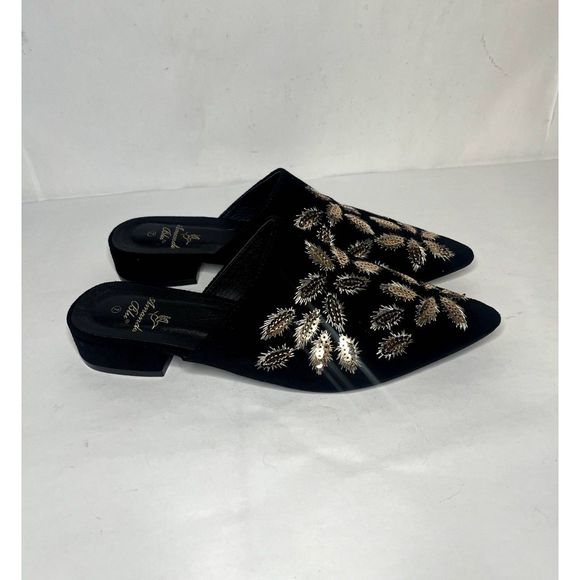 Amanda Blu Mariah Suede Mules Slip On Black & Gold Decorative - Picture 4 of 8
